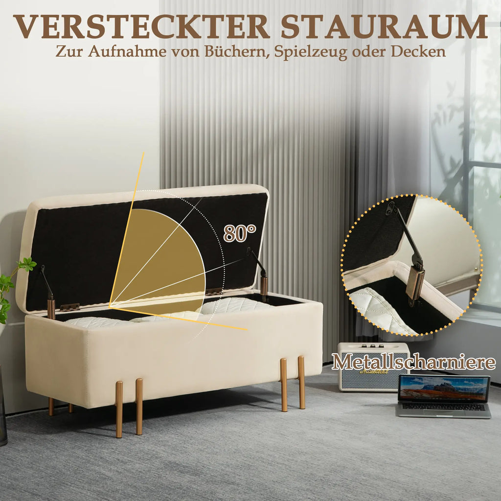 HOMCOM Polsterbank mit Stauraum Sitztruhe vielseitig Samt Beige