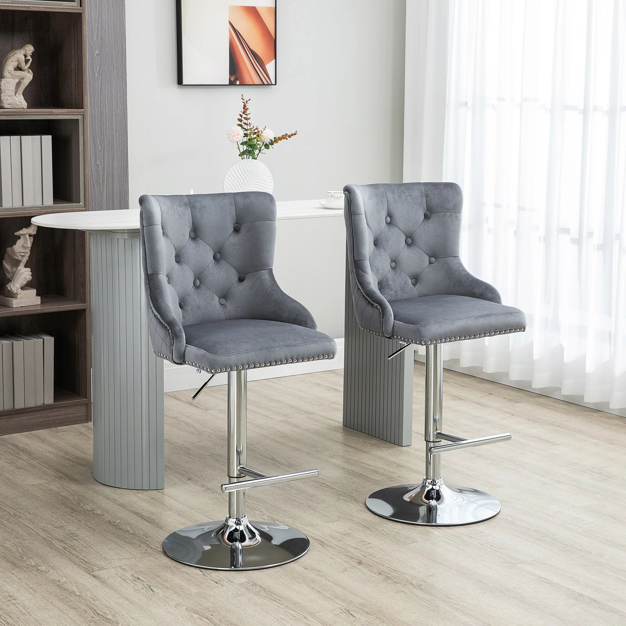 HOMCOM Barhocker 2er-Set höhenverstellbar drehbar Tufting