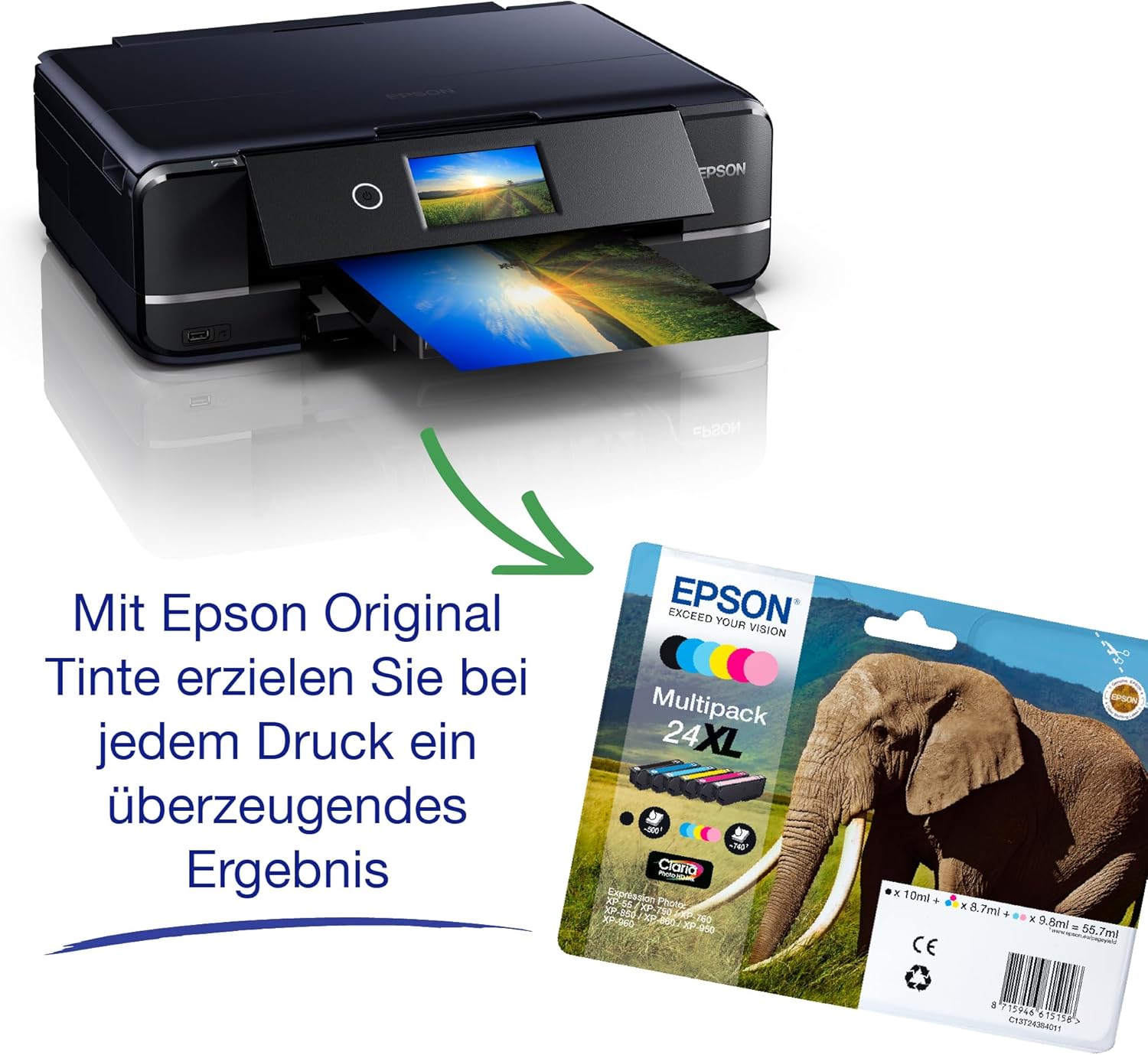 Epson Expression Photo XP-970 3-in-1 Tintenstrahl-Multifunktionsgerät Drucker (Scanner, Kopierer, WiFi, Ethernet, Duplex, 10,9 cm Touchscreen, Einzelpatronen, 6 Farben, DIN A3) schwarz, 10 x 15 cm