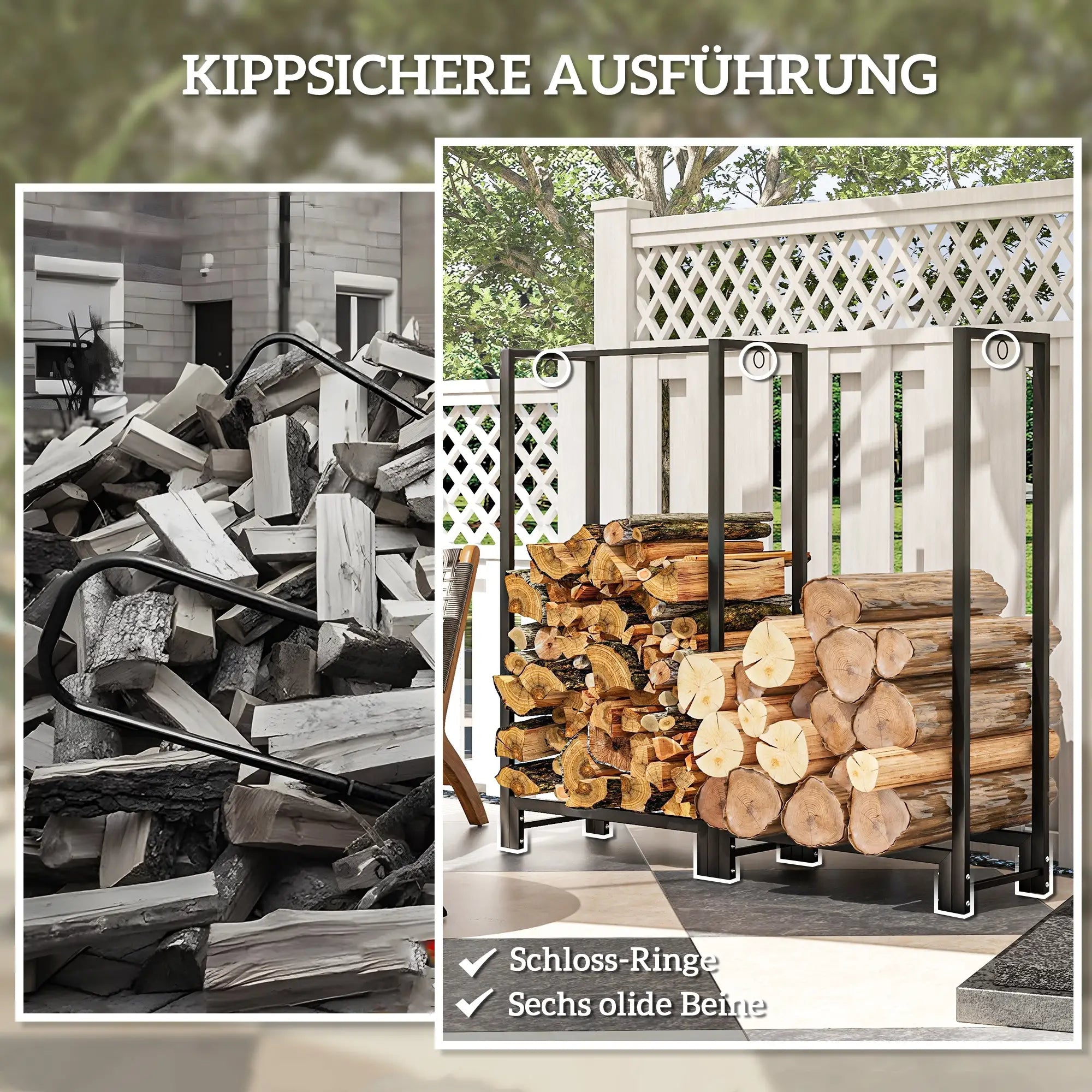 Outsunny Kaminholzregal 123 × 32 × 115 cm – 2 Abschnitte, bis 200 kg