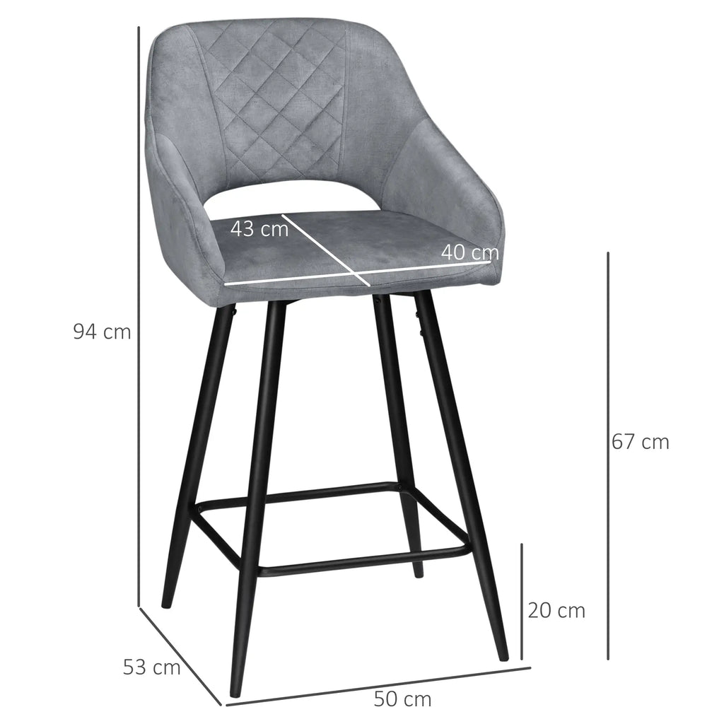 HOMCOM Barhocker 2er-Set mit Rückenlehne und Fußstütze grau