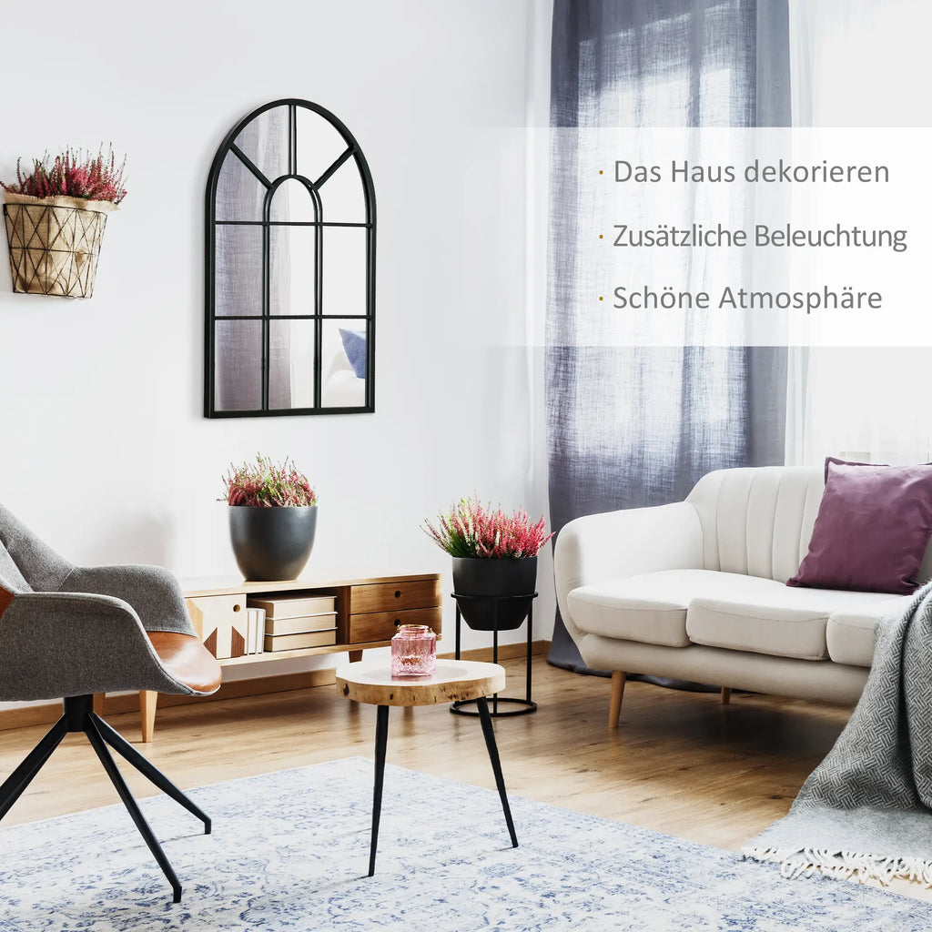 HOMCOM Wandspiegel Fensterspiegel bogenförmig einfache Wandmontage