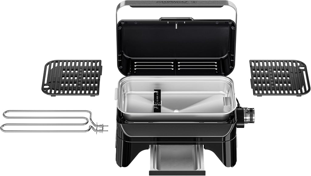 Campingaz Grill Attitude2go, Gasgrill & Elektrogrill, Tischgrill, tragbarer Balkon-, Camping-Grill, mit Deckel, Thermometer und Gusseisen-Grillrost, Betrieb mit Gas oder Elektro