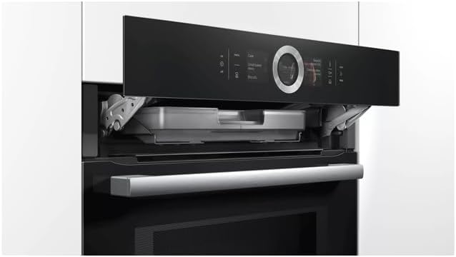 Bosch HMG7361B1, Serie 8 smarter Einbau-Backofen mit Mikrowellenfunktion, 60 x 60 cm, Made in Germany, Schwarz, Air Fry, Digitaler Bedienring, Touchdisplay, Automatikprogramme, Reinigungsunterstützung