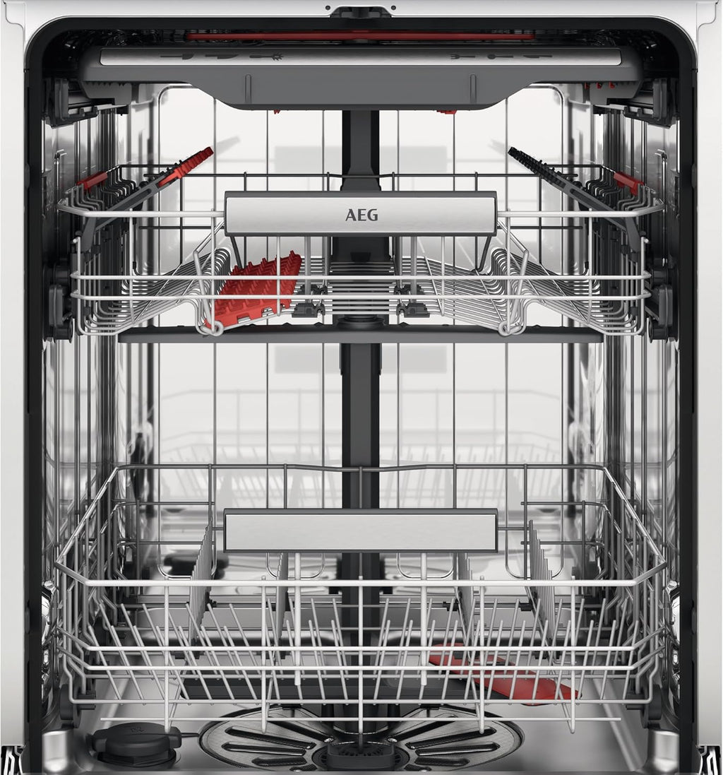AEG Vollintegrierter Geschirrspüler 60cm, Spülmaschine Serie 7000: mit Glasschutz, Energieklasse A, Besteckschublade, personalisierte Zeit-Steuerung, leise 41dB, ComfortRails, Wasserstopp, FSE7676AP