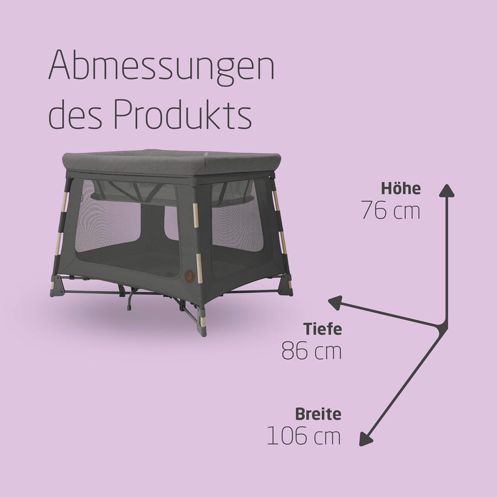 Maxi-Cosi Swift 3-in-1 Reisebett Baby, Babywiege, 0–3,5 Jahre, bis zu 15 kg, Reisebett höhenverstellbar, 2-in-1-Matratze, ultraleicht, in 1 Sekunde klappbar, Reisetasche, Eco Care, Beyond Grey