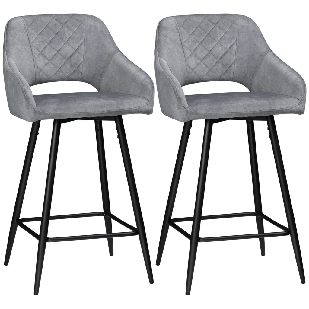 HOMCOM Barhocker 2er-Set mit Rückenlehne und Fußstütze grau
