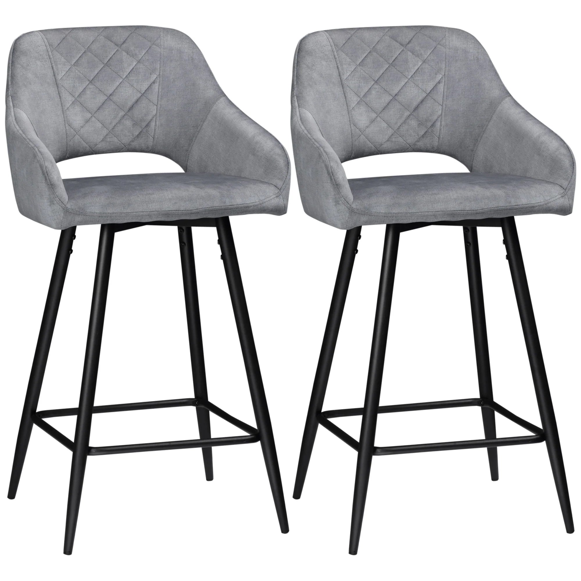 HOMCOM Barhocker 2er-Set mit Rückenlehne und Fußstütze grau