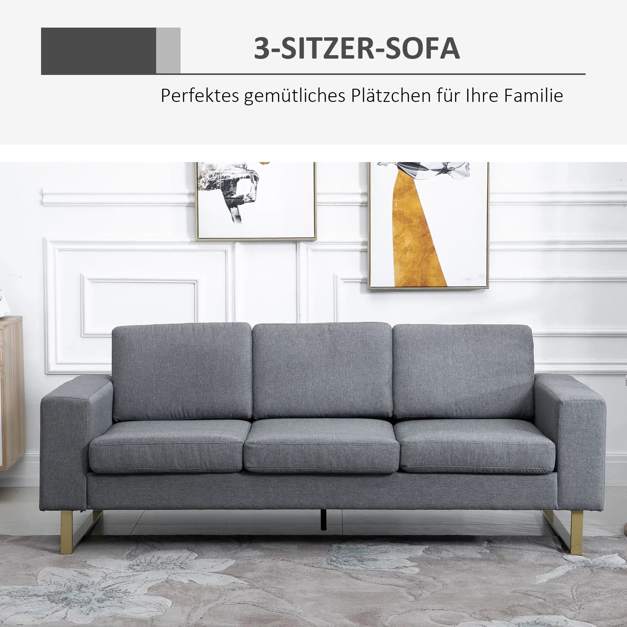 HOMCOM 3-Sitzer Sofa minimalistisches Design hoher Komfort Dunkelgrau
