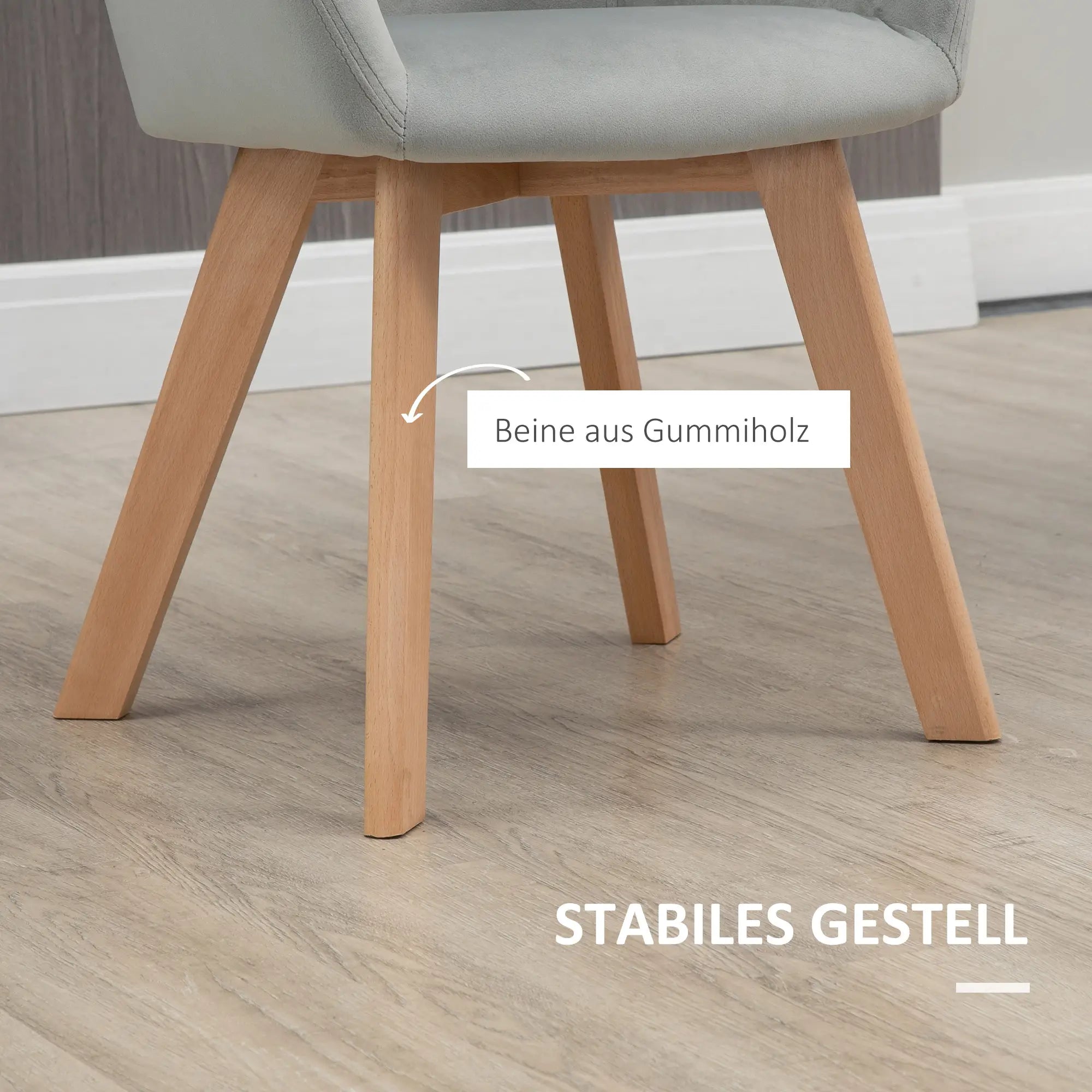 HOMCOM Esszimmerstühle 2er-Set mit Armlehne ergonomisch Samt Grau