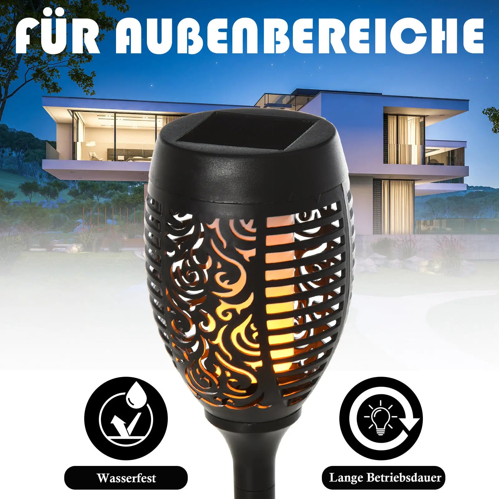 Outsunny Solar Gartenleuchte 4er-Set LED flackerndes Licht Outdoor