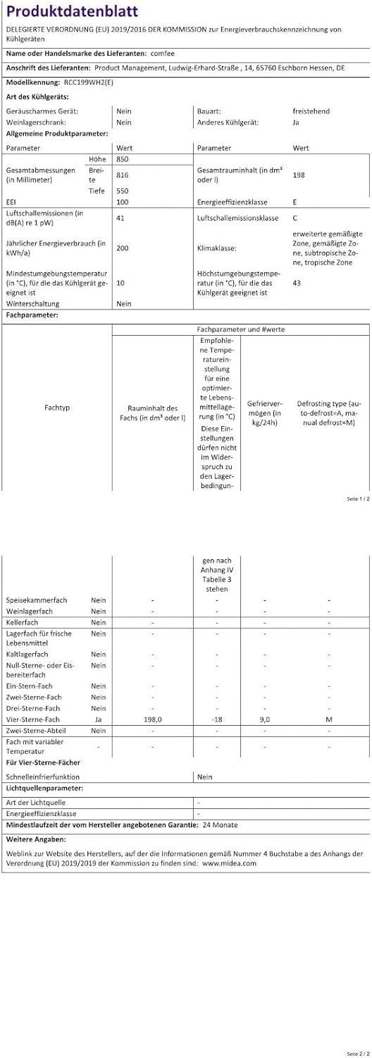 Comfee RCC100WH2(E) Gefriertruhe/169 kWh/Jahr/85cm hoch/99L/38dB/Geringe Lautstärke/Hoch effizientesD-förmigesRohr/Geeignet für verschiedene Einsatzszenarien/Einstellbarer Temperaturregler/Weiß