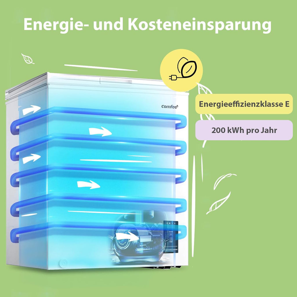 Comfee RCC100WH2(E) Gefriertruhe/169 kWh/Jahr/85cm hoch/99L/38dB/Geringe Lautstärke/Hoch effizientesD-förmigesRohr/Geeignet für verschiedene Einsatzszenarien/Einstellbarer Temperaturregler/Weiß