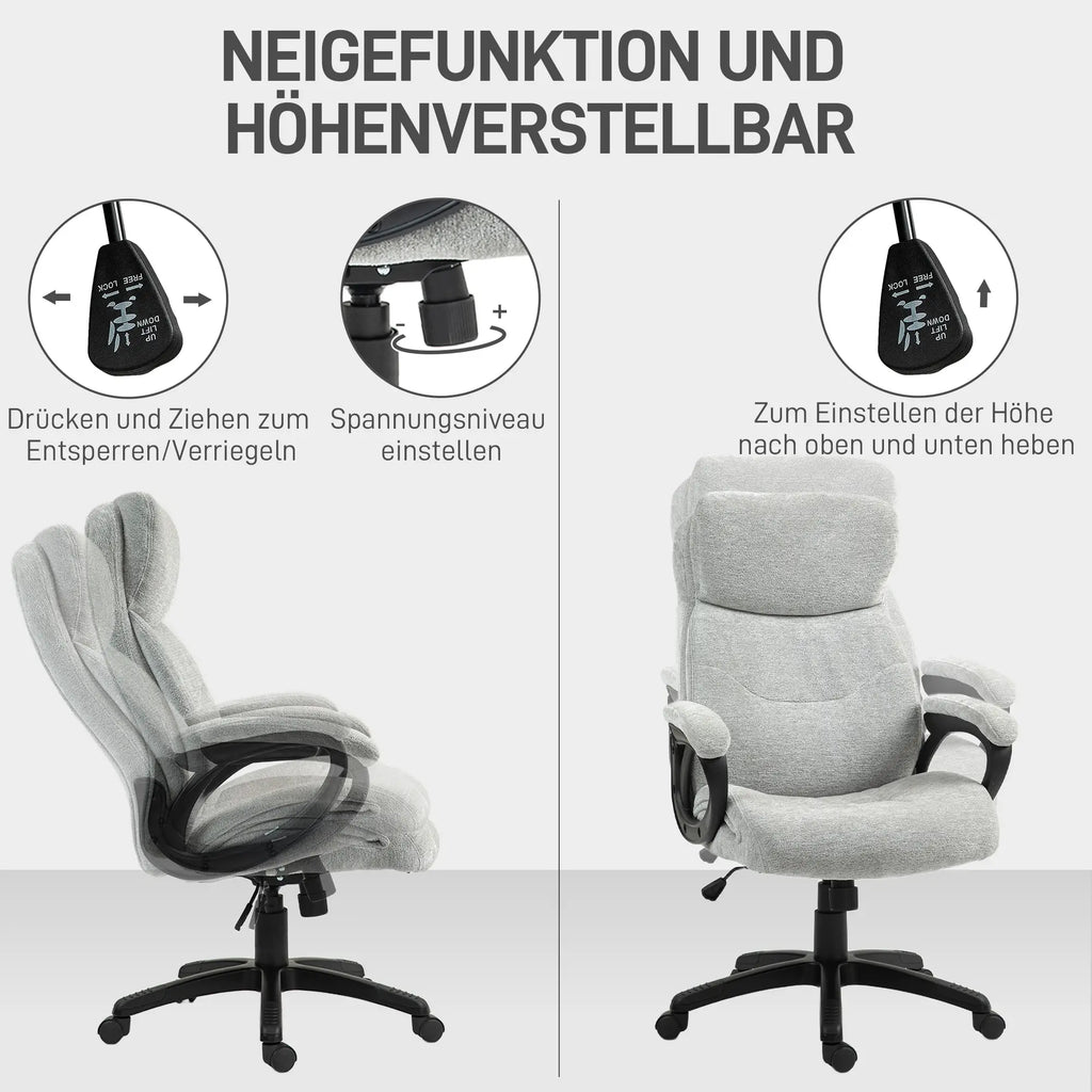 HOMCOM Ergonomischer Bürostuhl mit Wippfunktion – Hellgrau