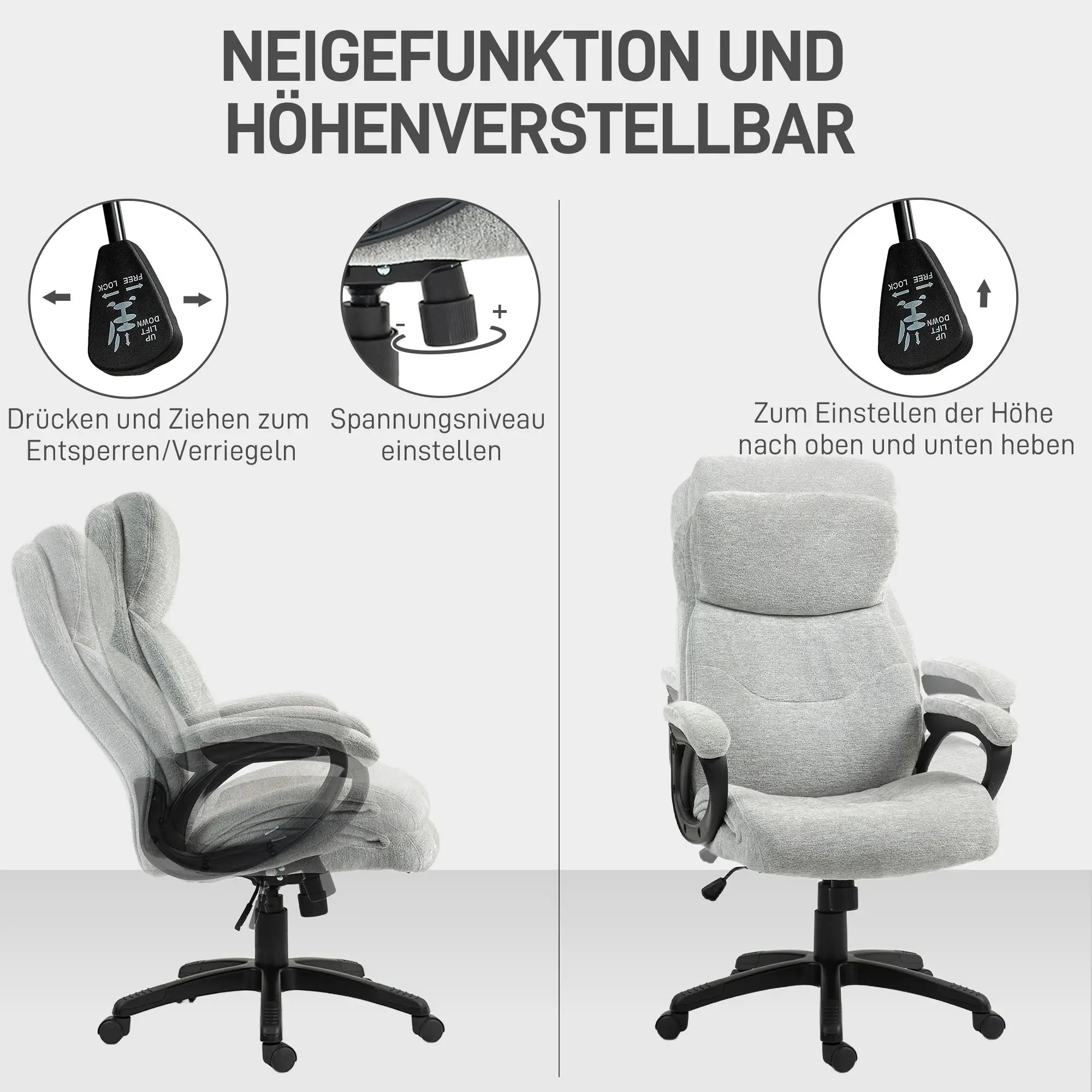 HOMCOM Ergonomischer Bürostuhl mit Wippfunktion – Hellgrau