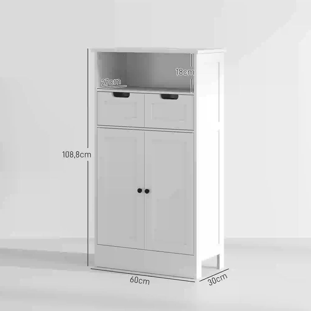 kleankin Badzimmerschrank 60x30x108,8 cm Weiß mit 2 Schubladen