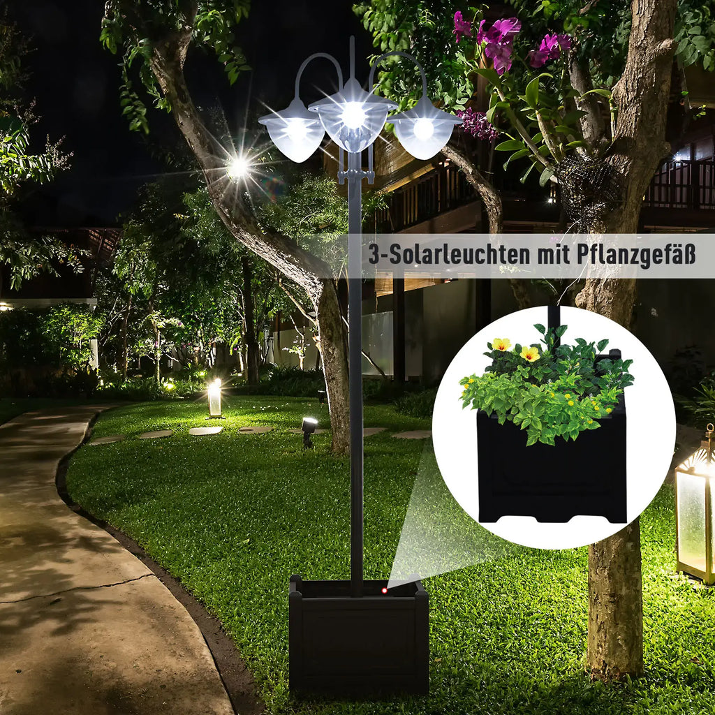 Outsunny Solarleuchte Gartenbeleuchtung 3 Schirme Blumentopf Basis