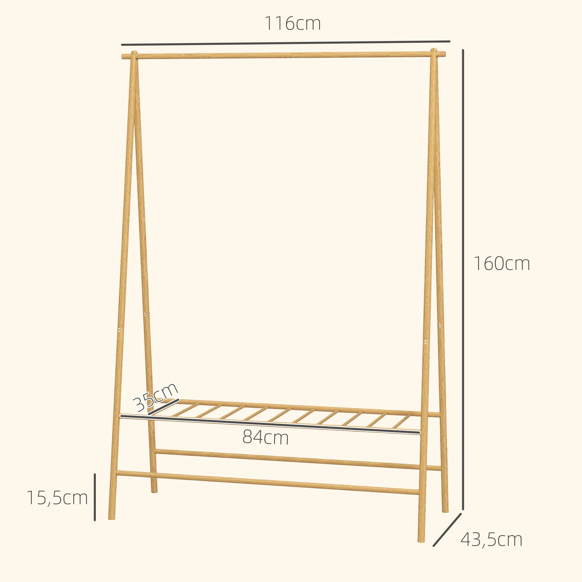 HOMCOM Garderobenständer Bambus 116x43,5x160 cm Naturholz