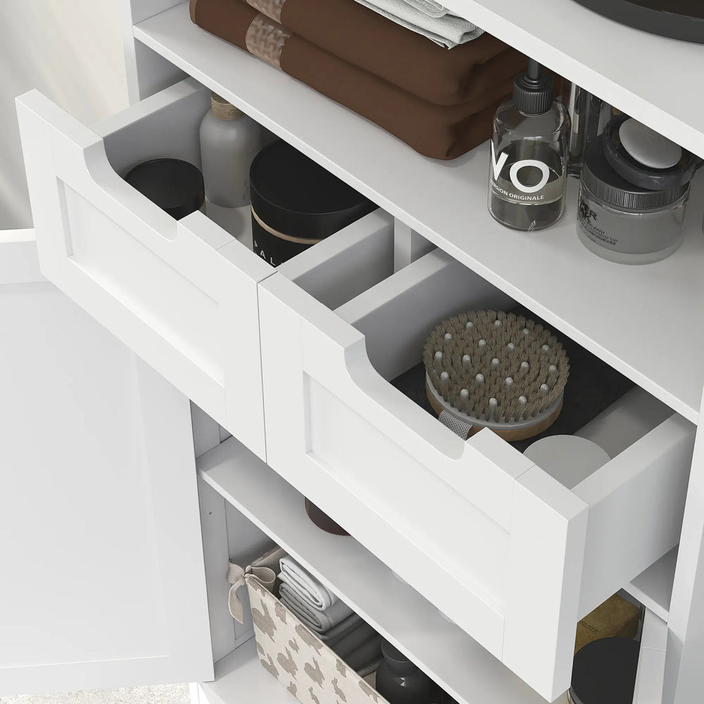 kleankin Badzimmerschrank 60x30x108,8 cm Weiß mit 2 Schubladen