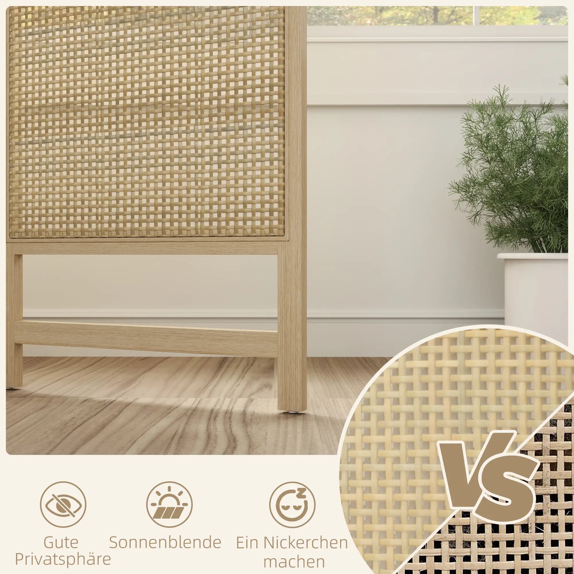 HOMCOM Paravent 3-teilig 135x180 cm aus PP-Rattan Natur