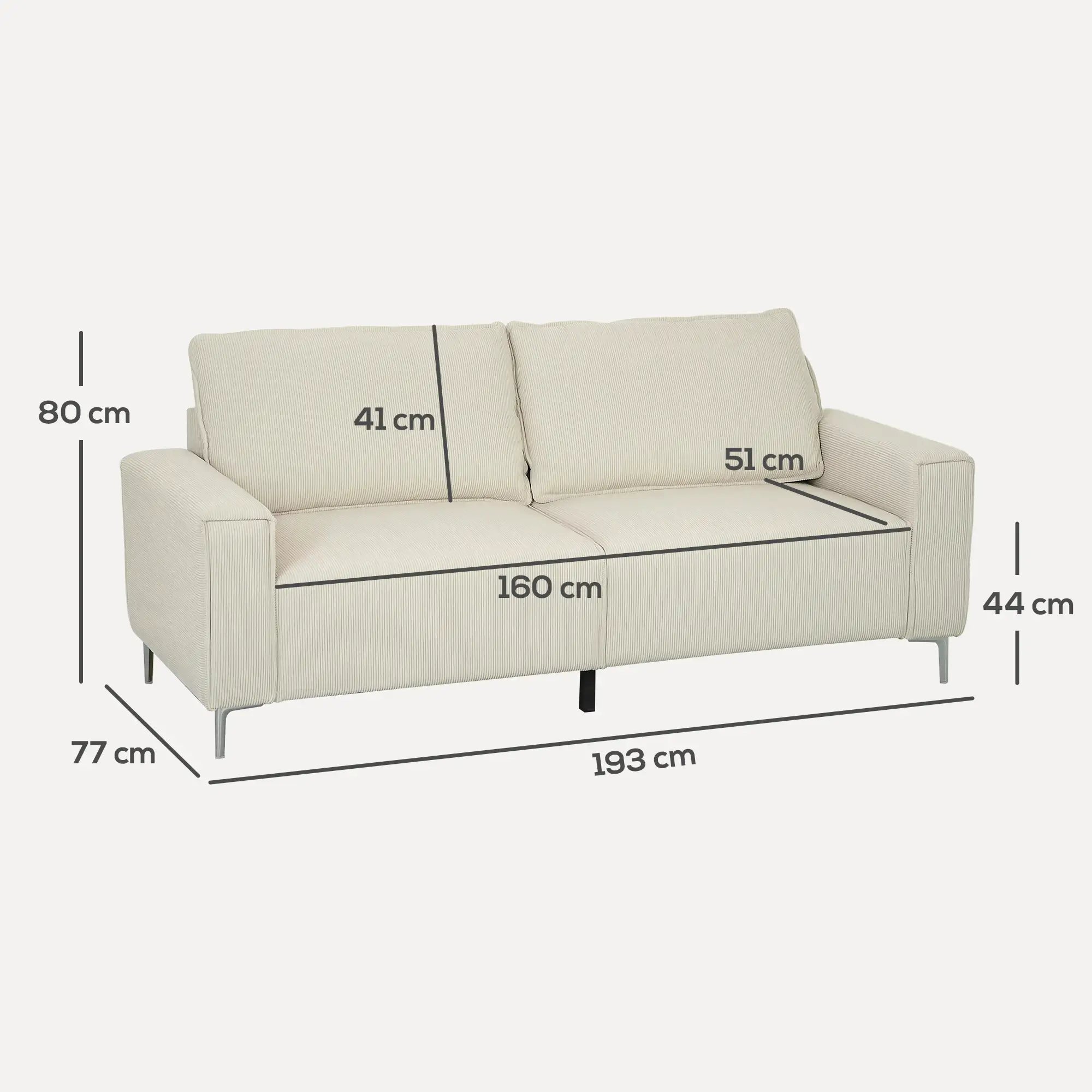 HOMCOM Dreisitzer Sofa Couch mit Federkern und Rückenkissen Cremeweiß
