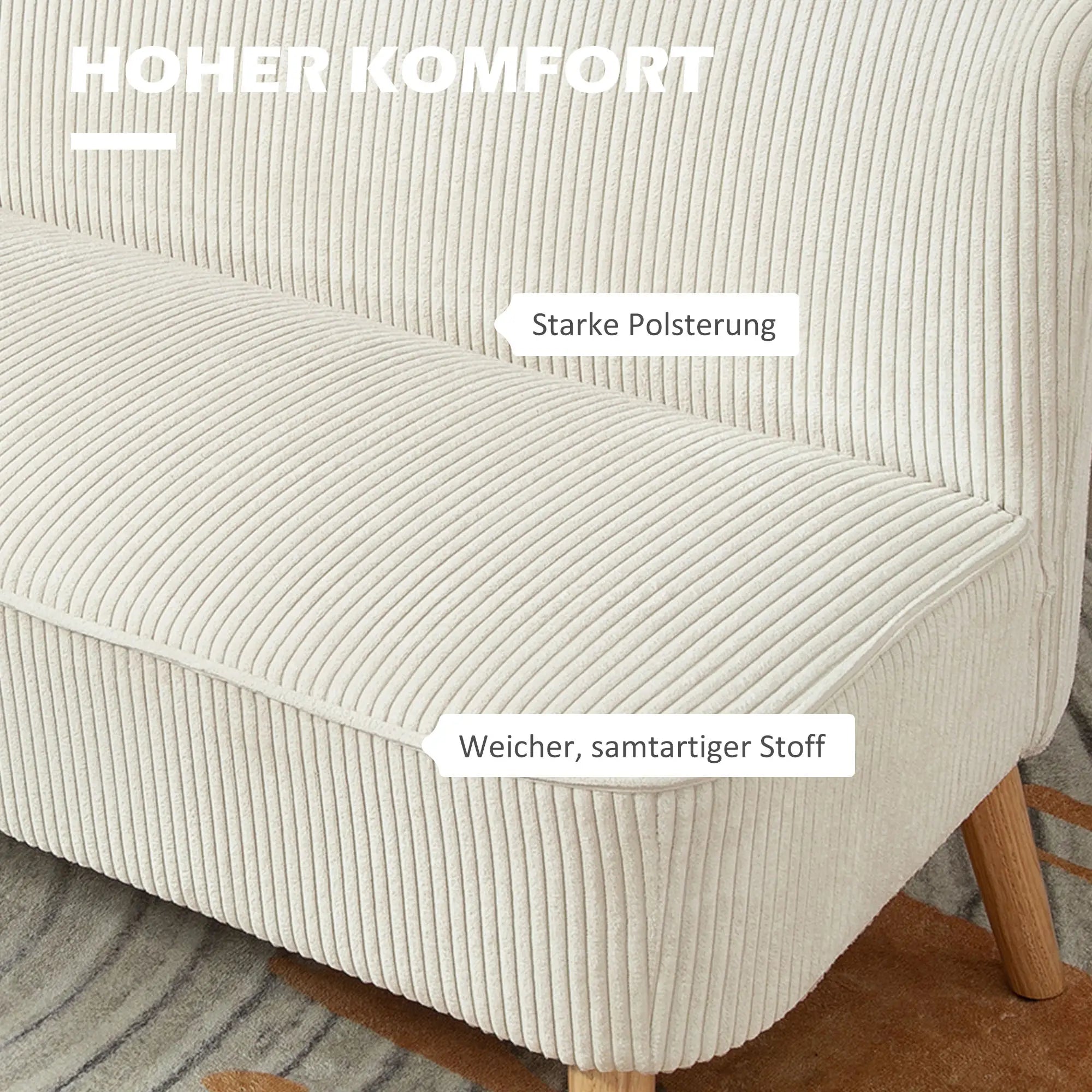 HOMCOM Zweisitzer Sofa Couch breite Sitzfläche weiche Polsterung cremeweiß