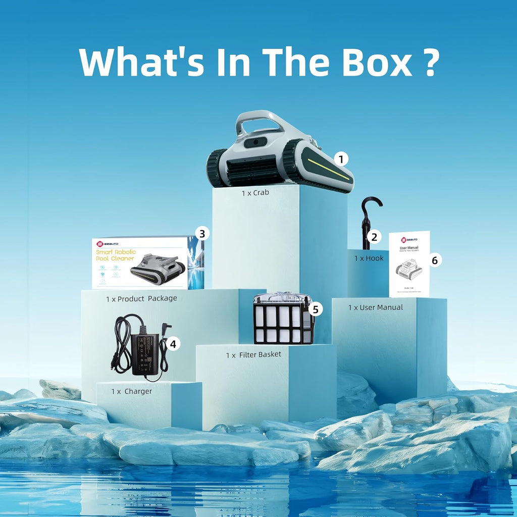 Crab Kabelloser Roboter-Poolsauger, Wandklettern, automatischer Poolreiniger, geeignet für Wände und Böden von 150 m² großen Pools