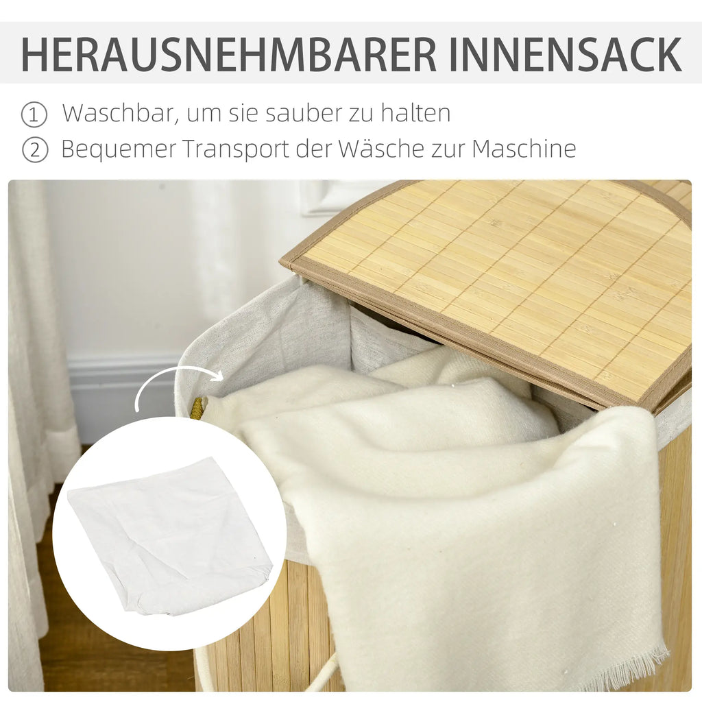 HOMCOM Wäschekorb 2 Fächer mit Deckel Bambus