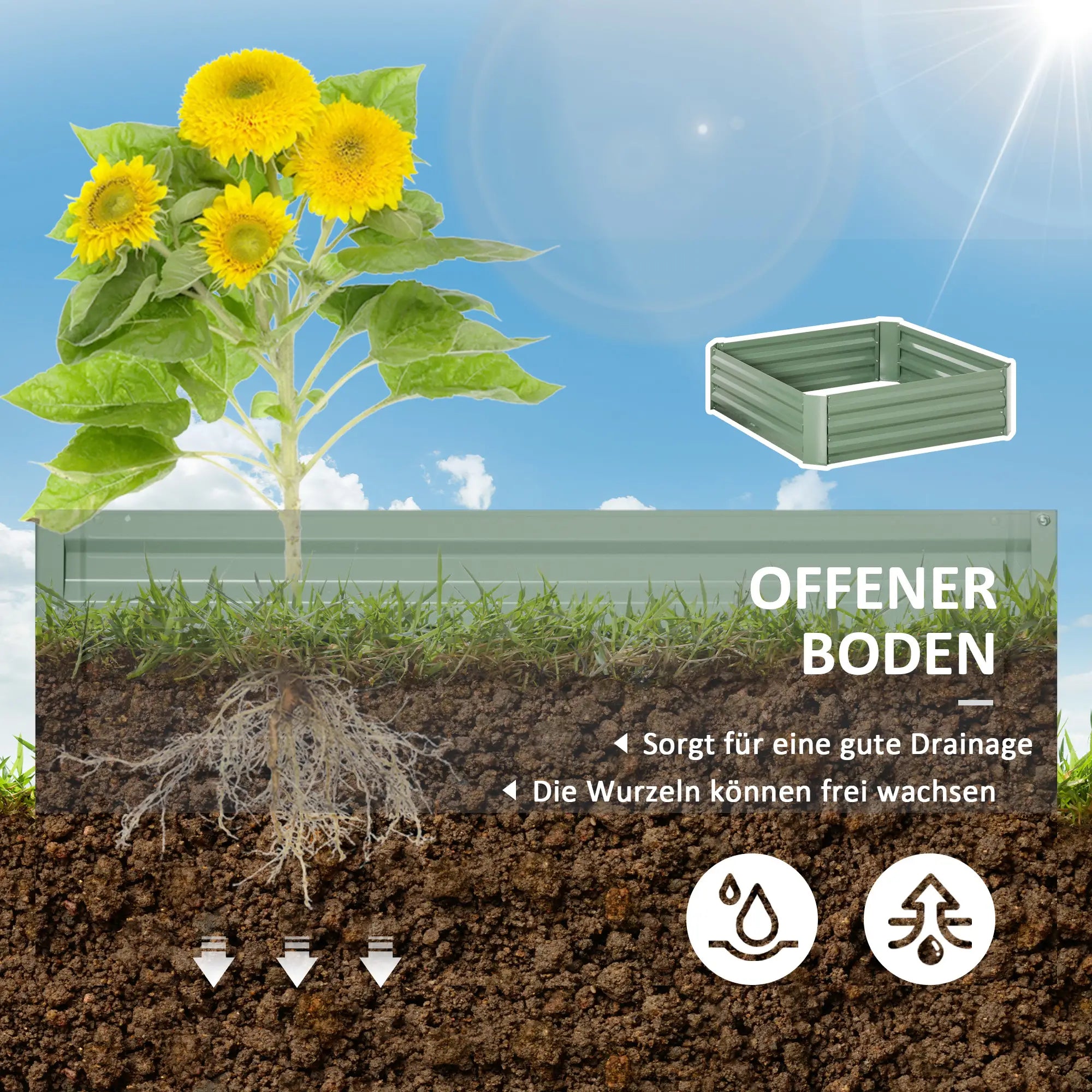 Outsunny Pflanzkasten Set 2er offen Boden wetterfest Stahl