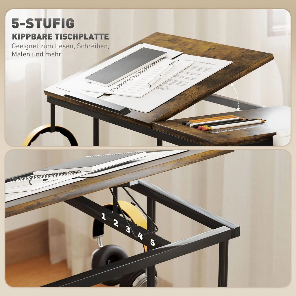 HOMCOM Schreibtisch höhenverstellbar mit Rollen kippbare Tischplatte