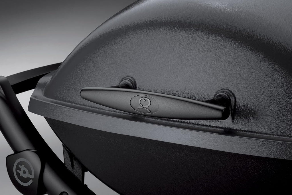 Weber Q2400 Elekrogrill mit Stand + Seitentischen, 54 x 39cm Grillfäche, portable, 2-geteilter porzellanemaillierter Guss-Grillrost, Aluminiumguss Deckel & Gehäuse - Dark Grey (55020879)