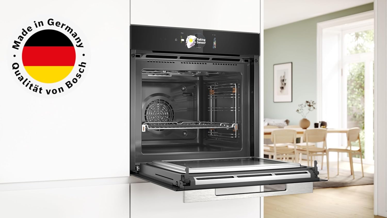 Bosch HMG7361B1, Serie 8 smarter Einbau-Backofen mit Mikrowellenfunktion, 60 x 60 cm, Made in Germany, Schwarz, Air Fry, Digitaler Bedienring, Touchdisplay, Automatikprogramme, Reinigungsunterstützung