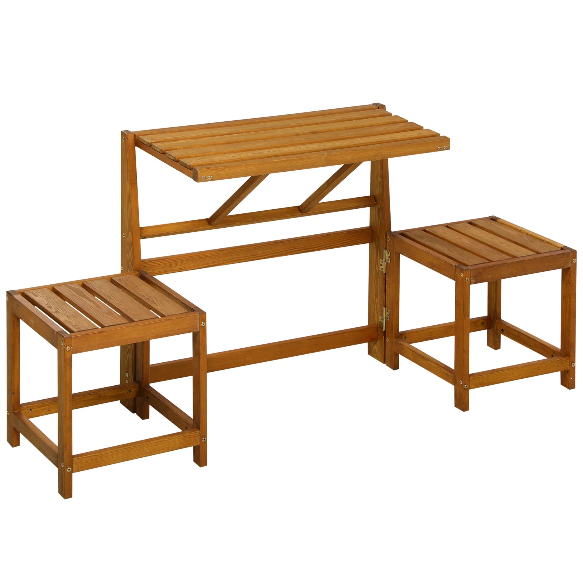 Outsunny Gartenmöbelset 2-in-1 Bank & Tisch Outdoor Lärche