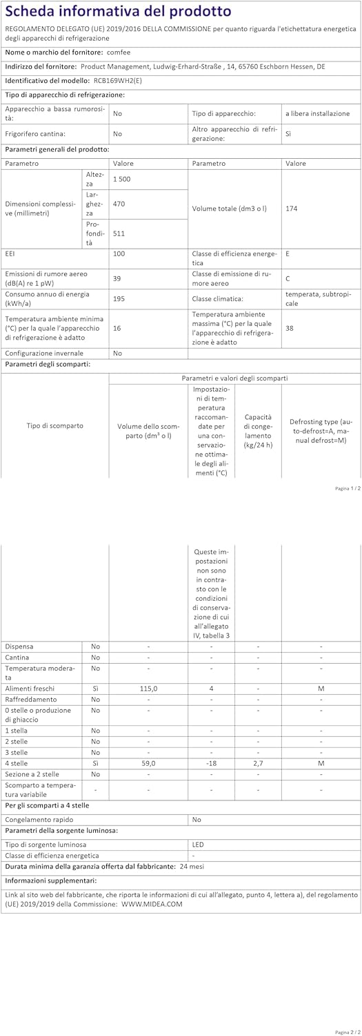 Comfee' RCB169DK3 Kühlschrank mit Gefrierfach 150cm Höhe/Kühl-/Gefrierkombination/Low Frost/174L/leise Kühlgefrierkombi 38dB/Einstellbare Kühlschranktemperatur/LED-Licht/156 kWh/Jahr/Schwarz