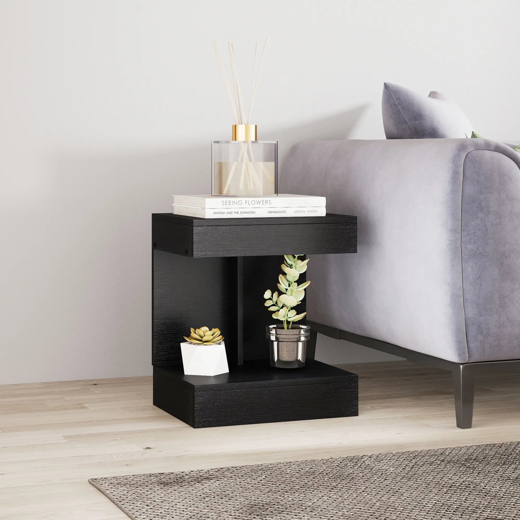 HOMCOM Nachttisch 40x30x46 cm mit Schublade Schwarz