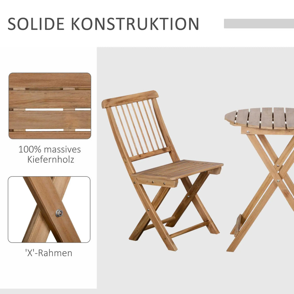 Outsunny Bistroset 2-Sitzer Holz klappbar Natur