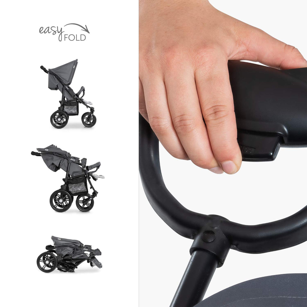 hauck Geschwisterwagen Roadster Duo SLX, Zwillingsbuggy ab Geburt bis 15 kg (ca. 3 Jahren) mit Liegefunktion, XL Korb, Einfach und Klein Zusammenklappbar, Große Räder (Grey/Silver)