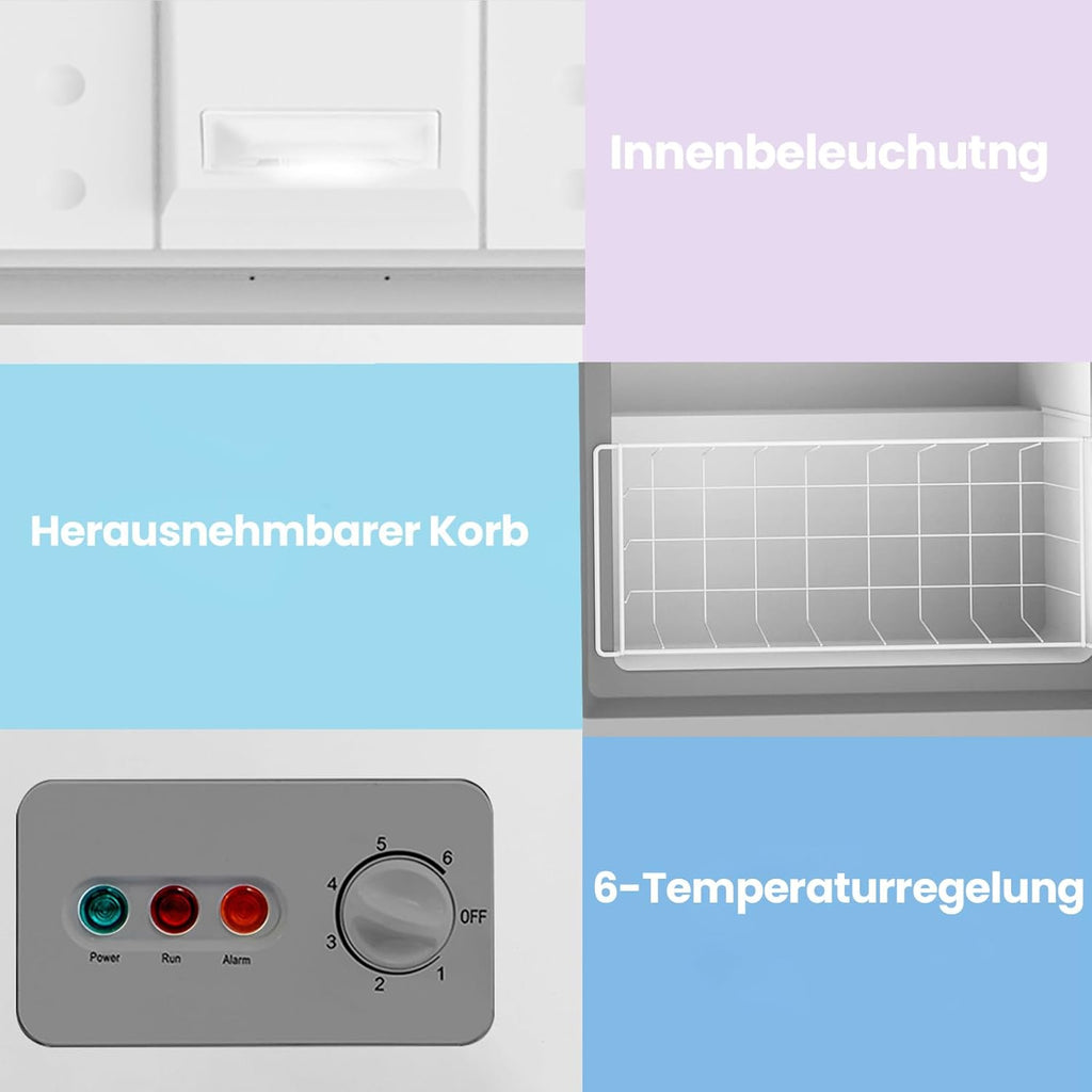 Comfee RCC100WH2(E) Gefriertruhe/169 kWh/Jahr/85cm hoch/99L/38dB/Geringe Lautstärke/Hoch effizientesD-förmigesRohr/Geeignet für verschiedene Einsatzszenarien/Einstellbarer Temperaturregler/Weiß