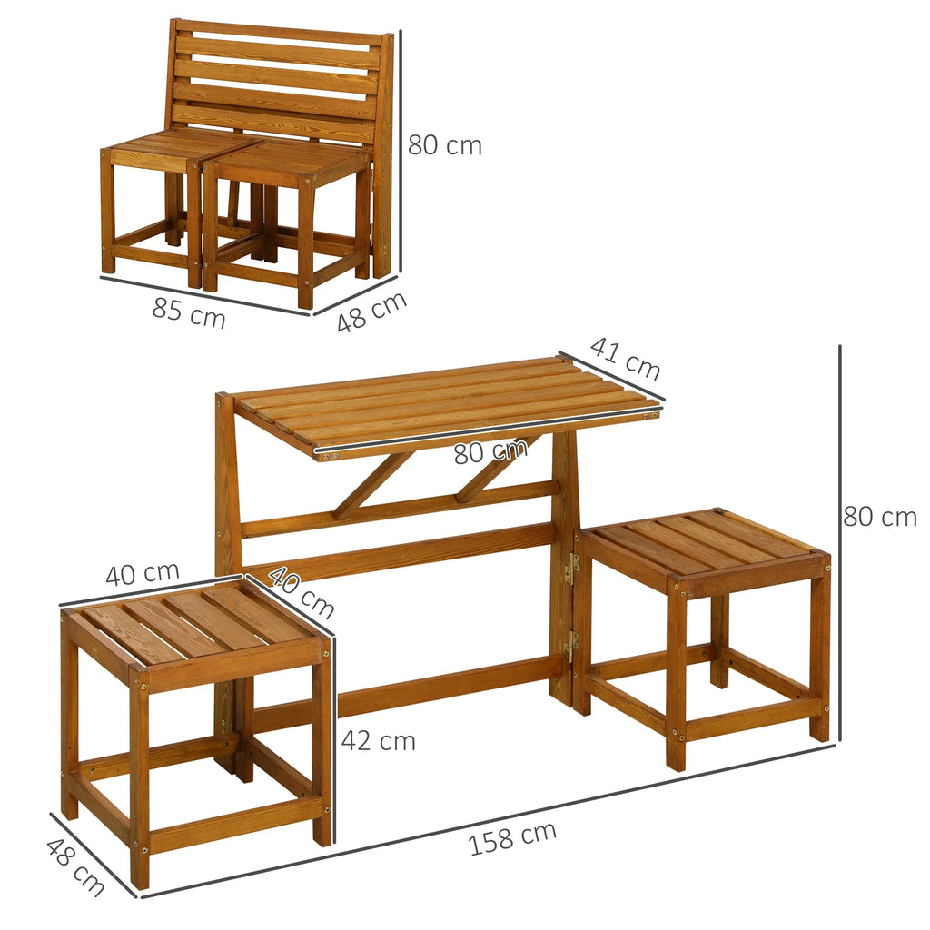 Outsunny Gartenmöbelset 2-in-1 Bank & Tisch Outdoor Lärche