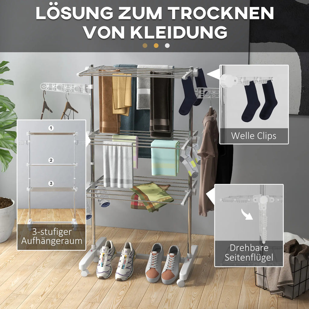 HOMCOM Wäscheständer klappbar mit Rollen höhenverstellbar