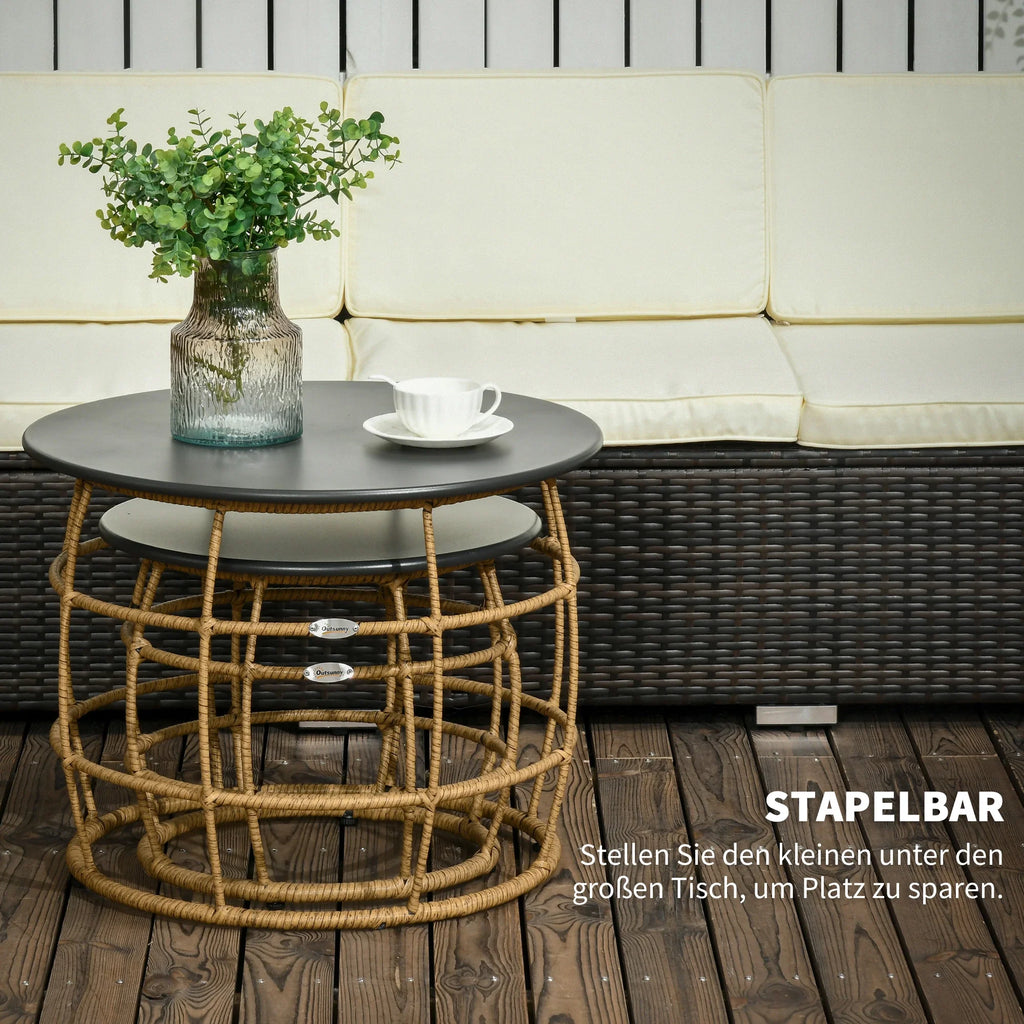 Outsunny Gartentisch 2er-Set stapelbar keine Montage Boho