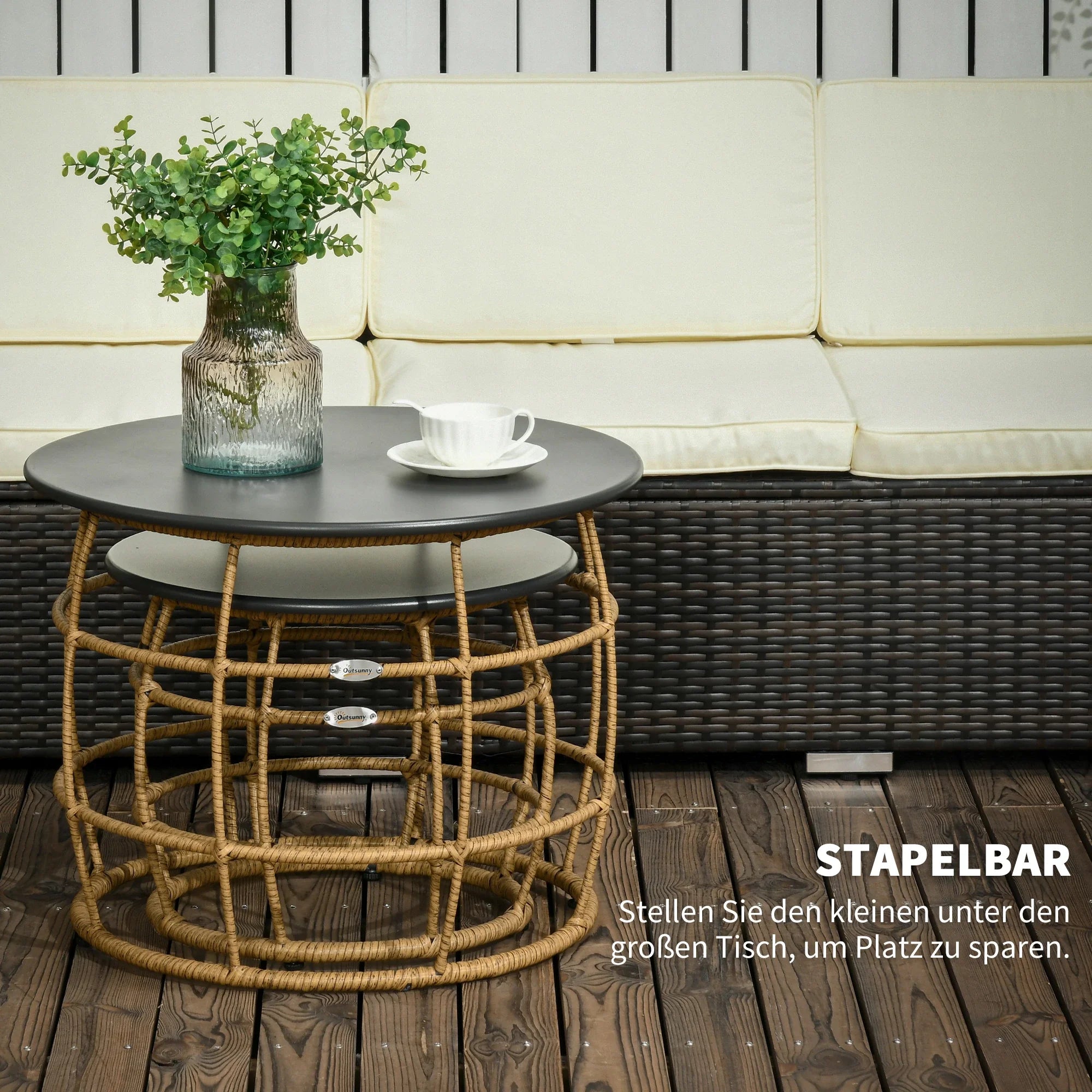 Outsunny Gartentisch 2er-Set stapelbar keine Montage Boho