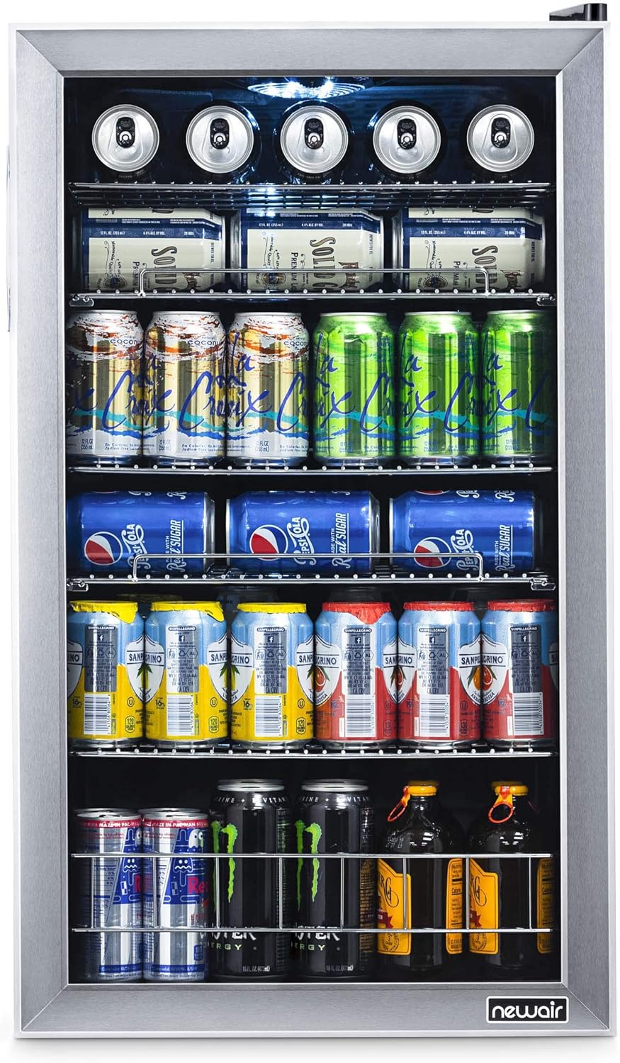 Getränkekühlschrank | Freistehender Kühlschrank für 126 Dosen mit Glastür mit Scharnier rechts | Mini-Getränkekühlschrank, perfekt für Bier, Wein, Limonade und kühlere Getränke