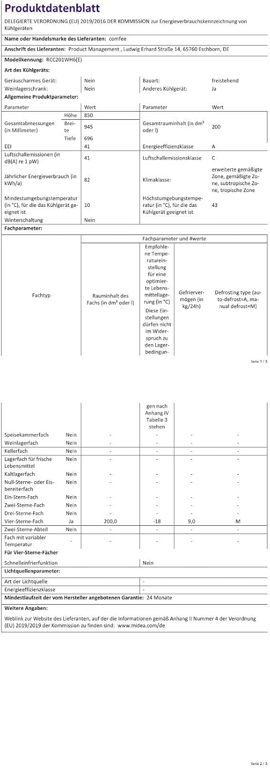 Comfee RCC100WH2(E) Gefriertruhe/169 kWh/Jahr/85cm hoch/99L/38dB/Geringe Lautstärke/Hoch effizientesD-förmigesRohr/Geeignet für verschiedene Einsatzszenarien/Einstellbarer Temperaturregler/Weiß