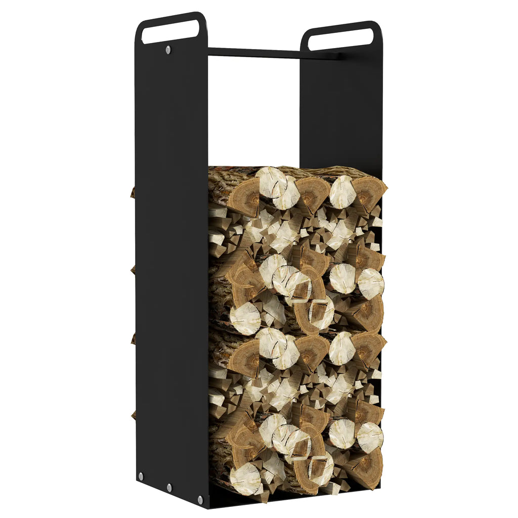 Outsunny Kaminholzregal mit Griffen – 36 × 30 × 90 cm, Stahl, Schwarz