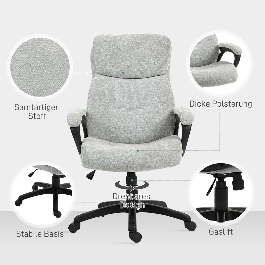 HOMCOM Ergonomischer Bürostuhl mit Wippfunktion – Hellgrau