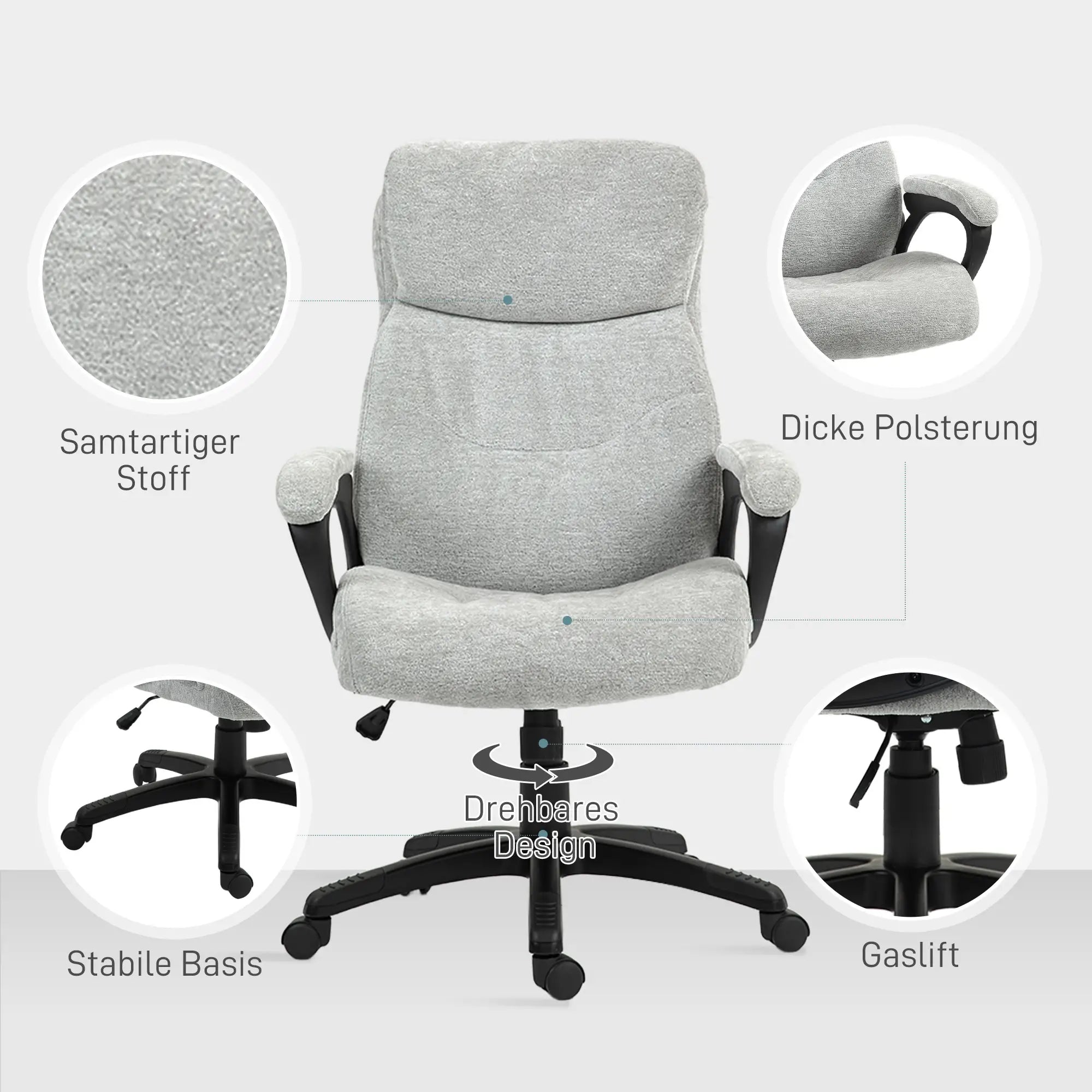 HOMCOM Ergonomischer Bürostuhl mit Wippfunktion – Hellgrau