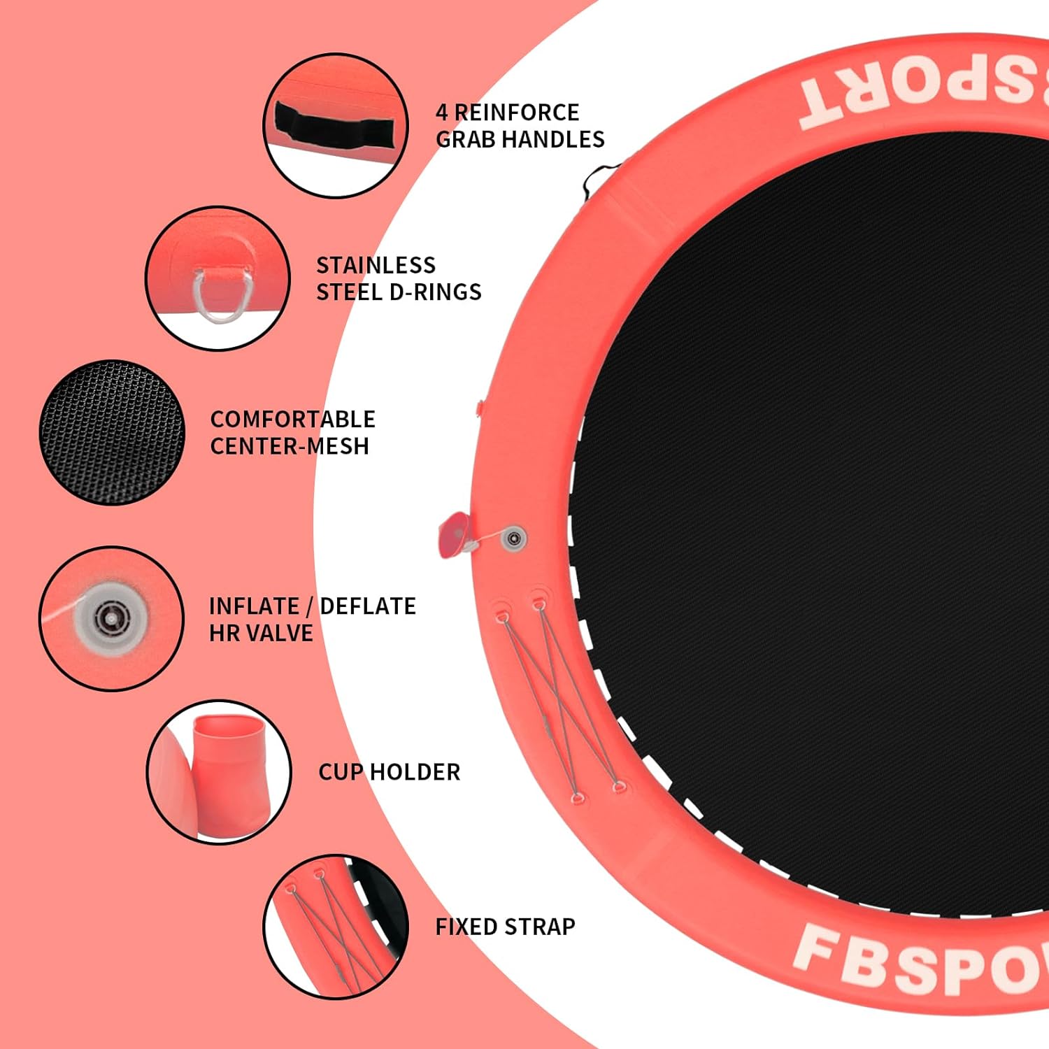 Aufblasbares Dock, schwimmende Plattform, 2,44 m aufblasbares Wasserhängematten-Schwimmdeck für See mit Getränkehalter, runder Schwimmring, Schwimmfloß, Liegeinsel, Plattformpolster