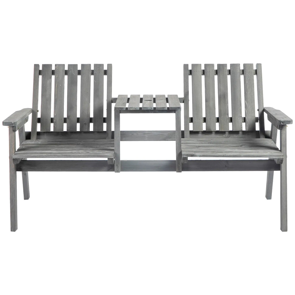 Outsunny Gartenbank mit Tisch Regenschirmloch 2-Sitzer Massivholz