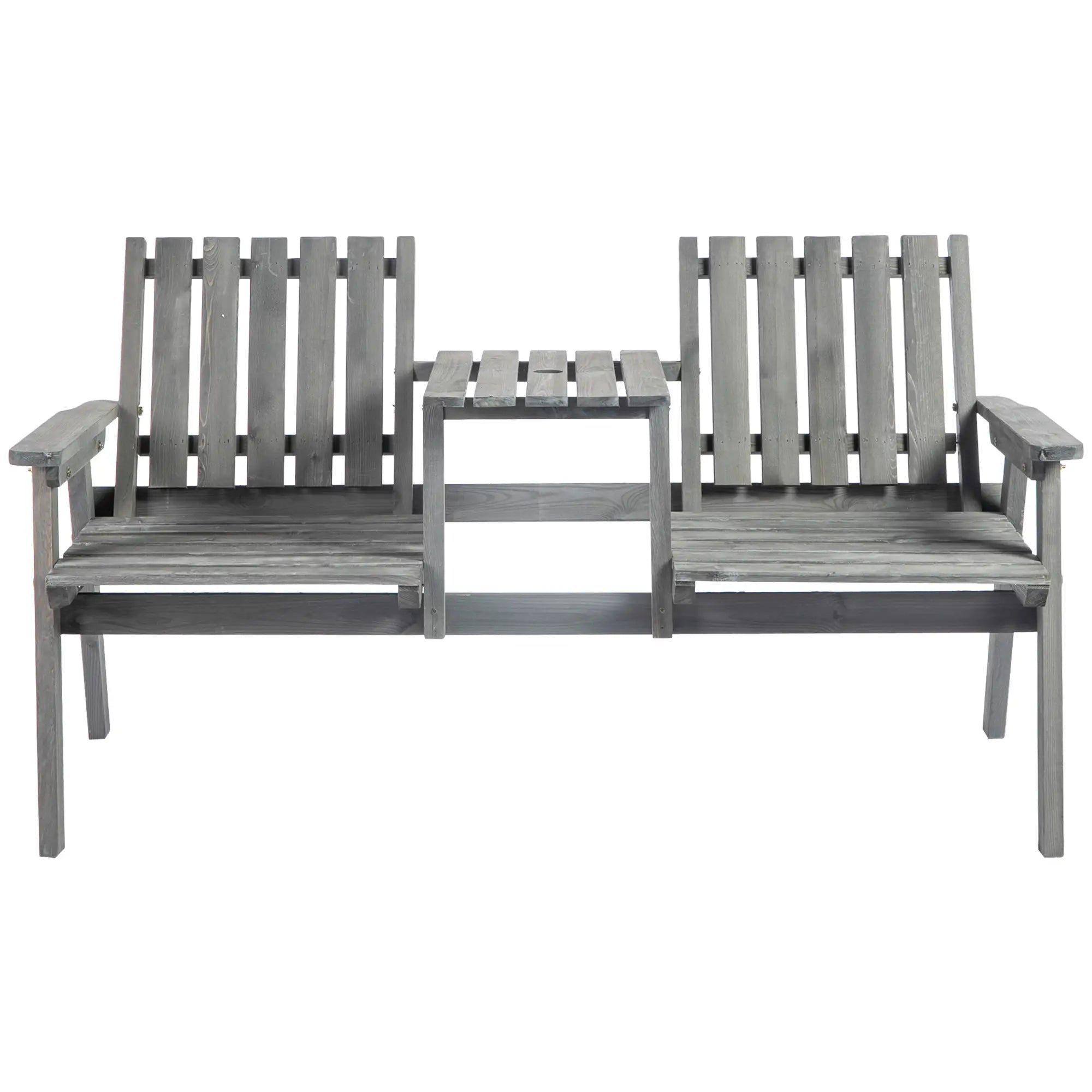 Outsunny Gartenbank mit Tisch Regenschirmloch 2-Sitzer Massivholz